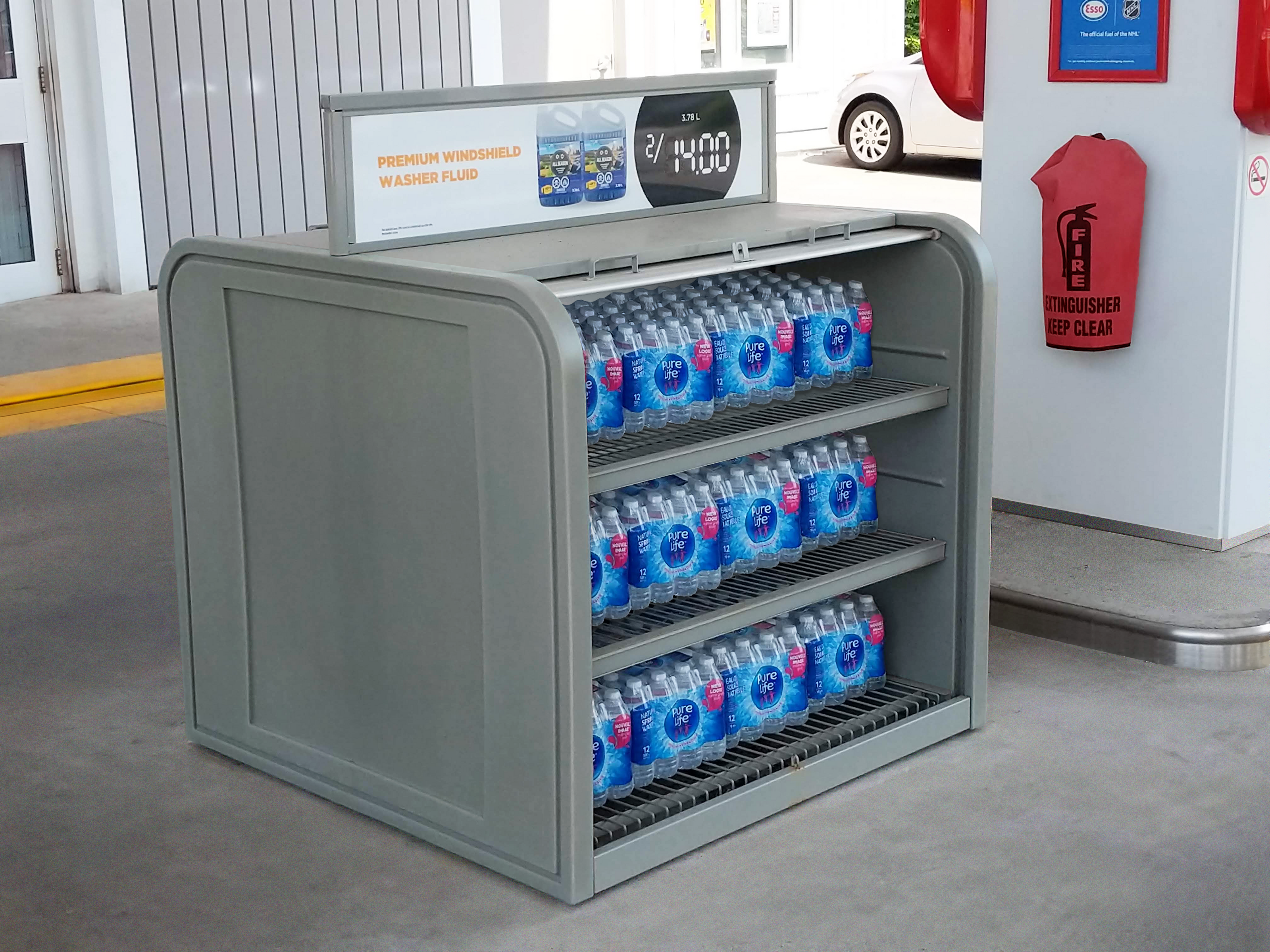 Gorrie RCP 48in industrial secure lockable display for petroleum retail products.