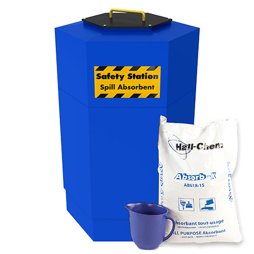Gorrie RCP hex emergency spill kit with scoop and absorbent for commercial petrol station safety compliance.