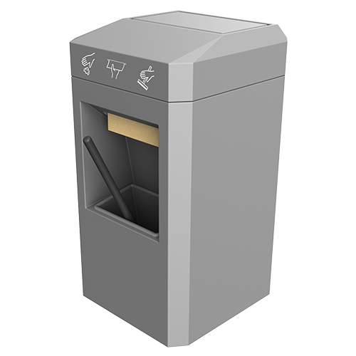 Gorrie RCP all-in-one pump island service unit with single bucket, waste container, and paper towel dispenser for gas stations.