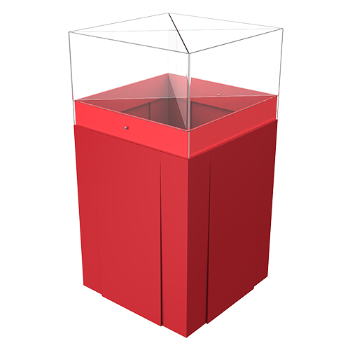 Gorrie RCP 4-compartment impulse product dump bin with clear acrylic top for convenience store retail specials.