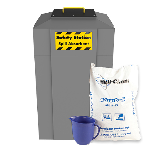 Gorrie RCP square emergency spill kit with scoop and absorbent for commercial petrol station safety compliance.