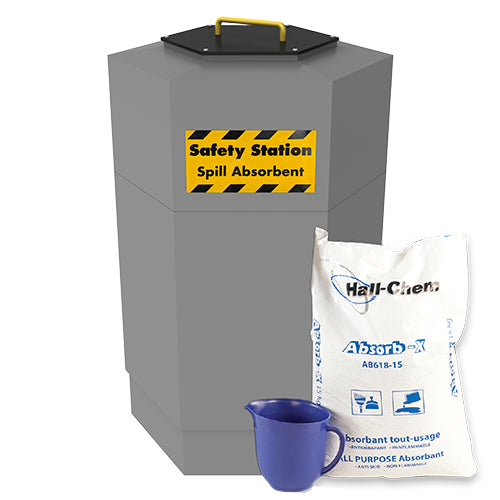 Gorrie RCP hex emergency spill kit with scoop and absorbent for commercial petrol station safety compliance.